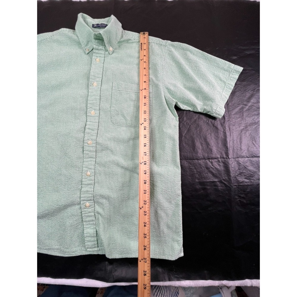 VTG John Ashford Mens M Shirt Green Check Seersucker 100% Cotton Button‎ Down SS - Picture 6 of 8